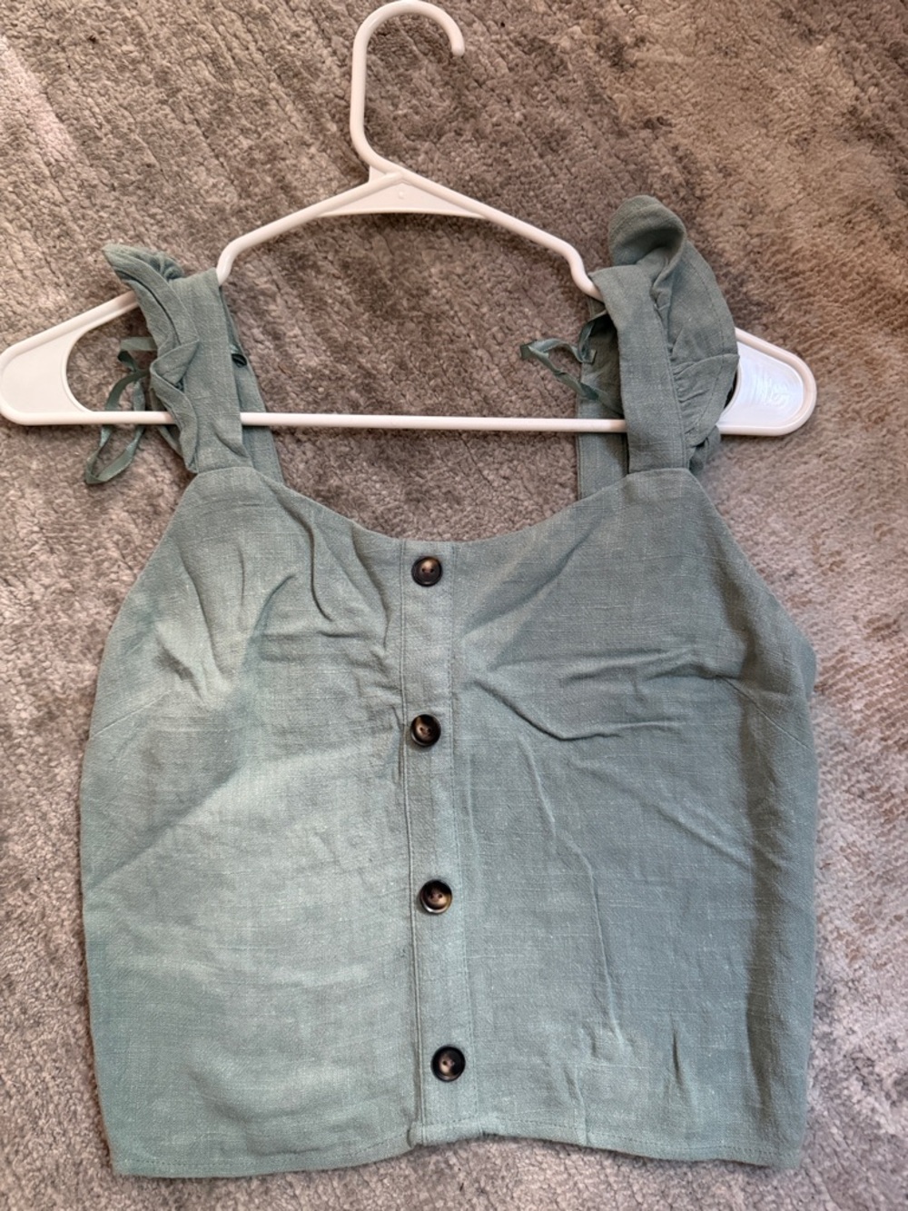 Monteau Sage Green Button-Front Tie Strap Crop Top